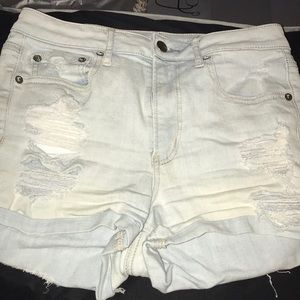 High waisted destroyed denim jean shorts